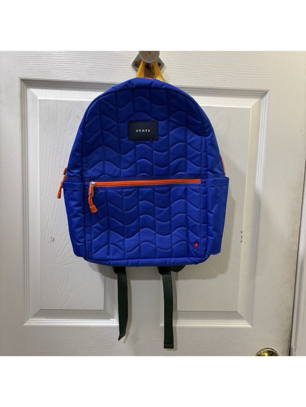 STATE Quilted Blue Backpack Orange Zips 15x12x4 Bottle Pocket Polyester